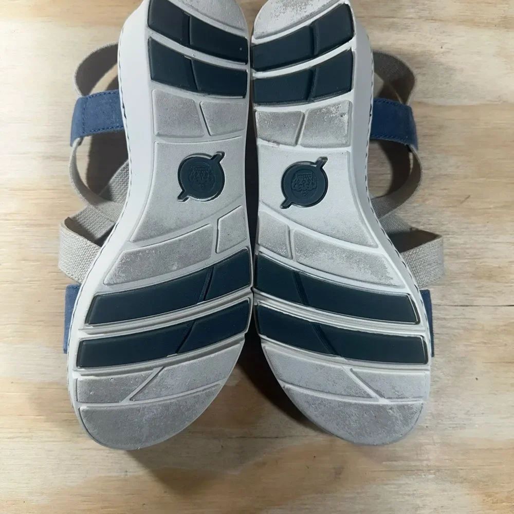 Born Kasady Blue Suede and Cream Elastic Strap Wedge Sandals Women’s Size 10 - Picture 7 of 9